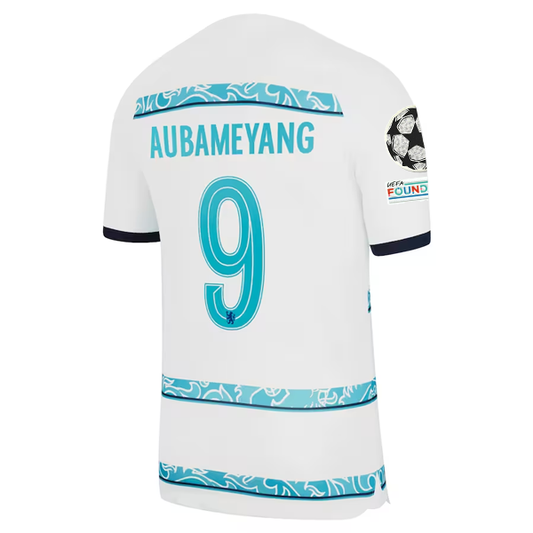 Nike Chelsea Aubameyang Away Jersey w/ Champions League + Club World Cup Patches 22/23 (White/College Navy)