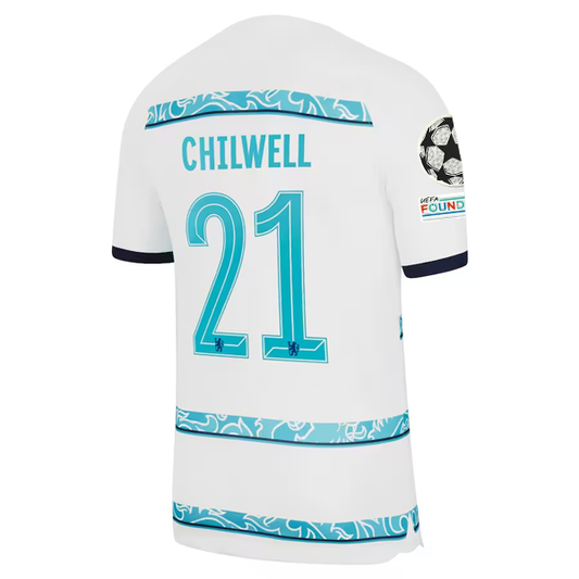 Nike Chelsea Ben Chilwell Away Jersey w/ Champions League + Club World Cup Patches 22/23 (White/College Navy)