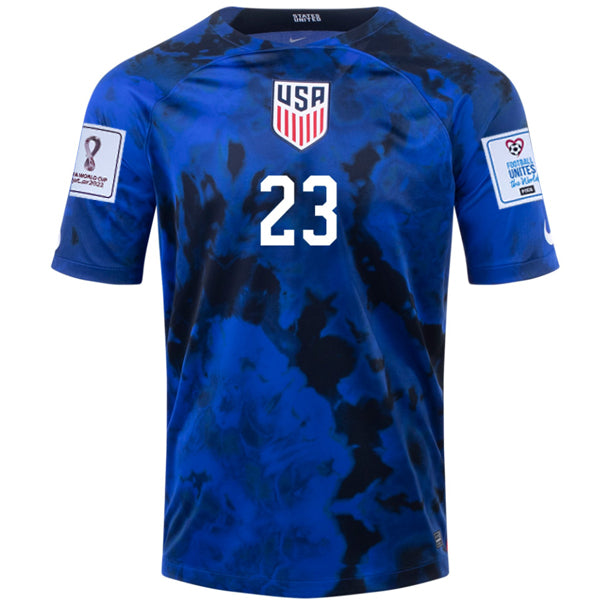 Nike United States Acosta Away Jersey 22/23 w/ World Cup 2022 Patches (Bright Blue/White)