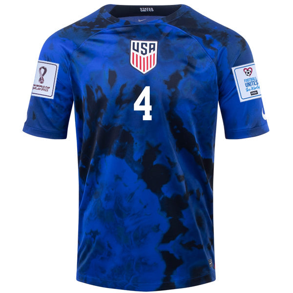 Nike United States Tyler Adams Away Jersey 22/23 w/ World Cup 2022 Patches (Bright Blue/White)