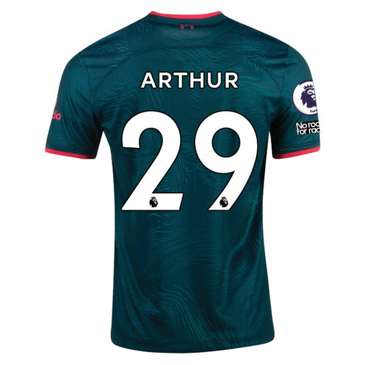 Nike Liverpool Arthur Third Jersey 22/23 w/ EPL and NRFR Patches (Dark Atomic Teal/Siren Red)