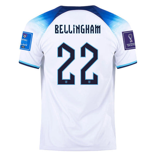 Nike England Jude Bellingham Authentic Match Home Jersey 22/23 w/ World Cup 2022 Patches (White/Blue Fury/Blue Void)