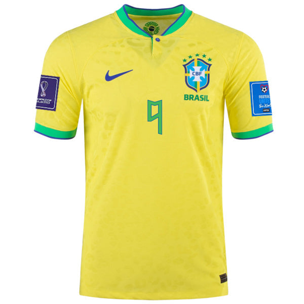 Nike Brazil Authentic Neymar Jr. Match Home Jersey 22/23 w/ World Cup 2022 Patches (Dynamic Yellow/Paramount Blue)