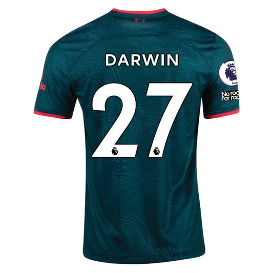 Products Nike Liverpool Darwin Nunez Third Jersey 22/23 w/ EPL and NRFR Patches (Dark Atomic Teal/Siren Red)