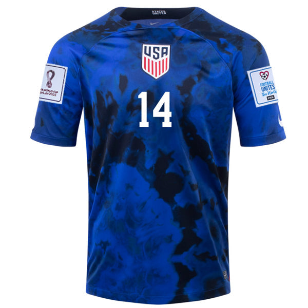 Nike United States Away Luca De La Torre Jersey 22/23 w/ World Cup 2022 Patches (Bright Blue/White)