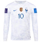 Nike France Kylian Mbappe Away Long Sleeve Jersey 22/23 w/ World Cup 2022 Patches (White/Game Royal)