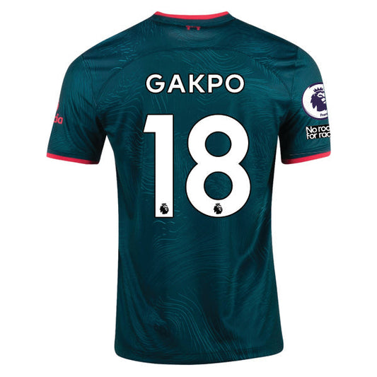 Nike Liverpool Gakpo Third Jersey 22/23 w/ EPL and NRFR Patches (Dark Atomic Teal/Siren Red)
