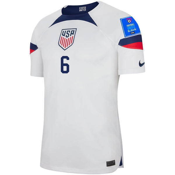 Nike United States Musah Authentic Match Home Jersey 22/23 w/ World Cup 2022 Patches (White/Loyal Blue)
