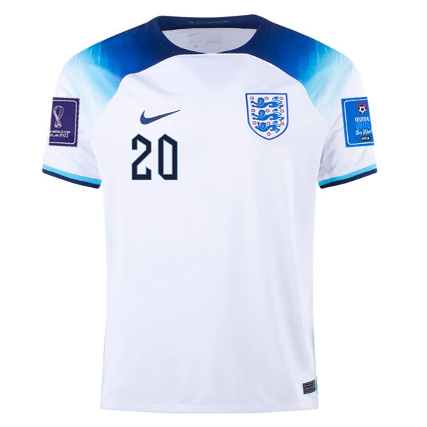 Nike England Phil Foden Authentic Match Home Jersey 22/23 w/ World Cup 2022 Patches (White/Blue Fury/Blue Void)
