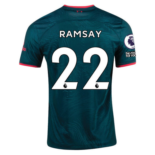 Nike Liverpool Ramsay Third Jersey 22/23 w/ EPL and NRFR Patches (Dark Atomic Teal/Siren Red)