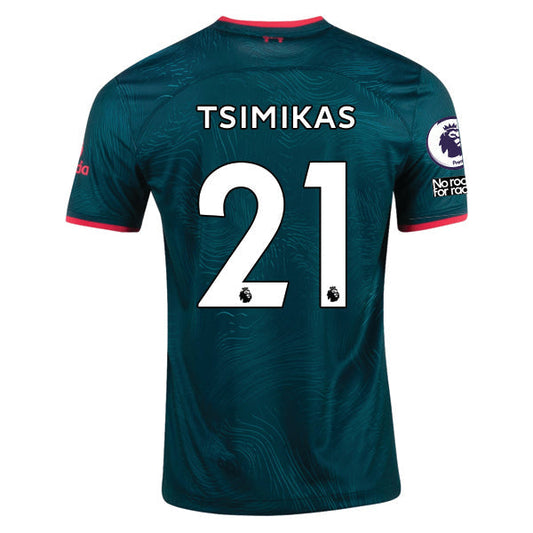 Products Nike Liverpool Tsimikas Third Jersey 22/23 w/ EPL and NRFR Patches (Dark Atomic Teal/Siren Red)