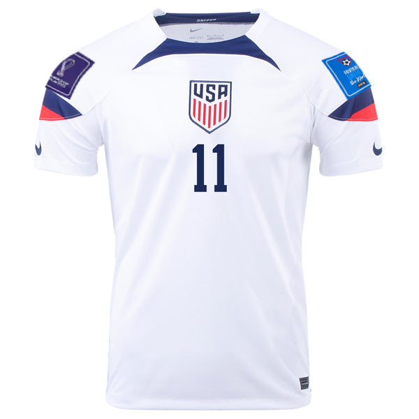 Nike United States Brenden Aaronson Home Jersey 22/23 w/ World Cup 2022 Patches (White/Loyal Blue)