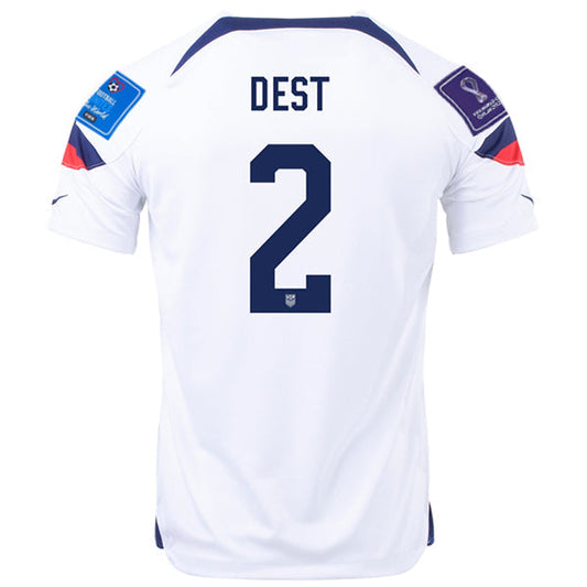 Nike United States Sergino Dest Home Jersey 22/23 w/ World Cup 2022 Patches (White/Loyal Blue)