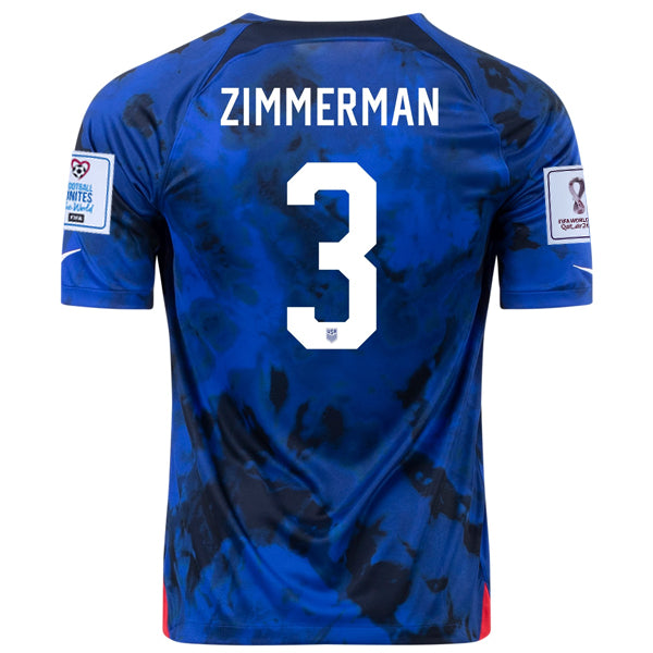 Nike United States Zimmerman Away Jersey 22/23 w/ World Cup 2022 Patches (Bright Blue/White)