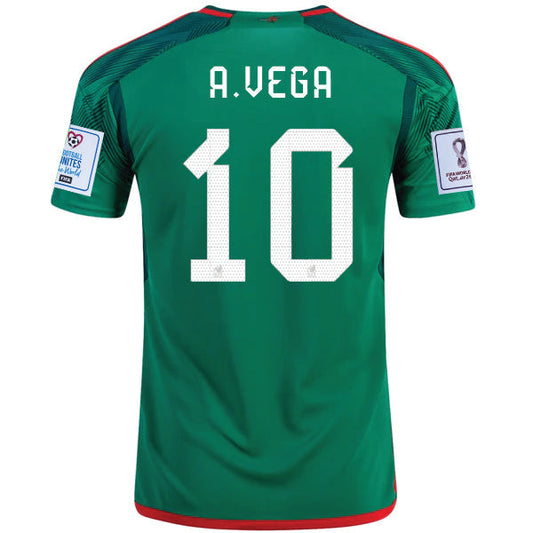 Adidas Mexico Alexis Vega Home Jersey w/ World Cup Qualifier Patches 22/23 (Vivid Green)