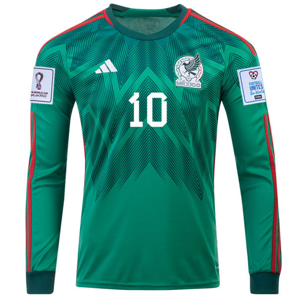 adidas Mexico Alexis Vega Home Long Sleeve Jersey 22/23 w/ World Cup 2022 Patches (Vivid Green)