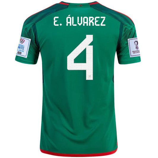 Adidas Men's Mexico Edson Alvarez Home Jersey w/ World Cup 2022 Patches 22/23 (Vivid Green)