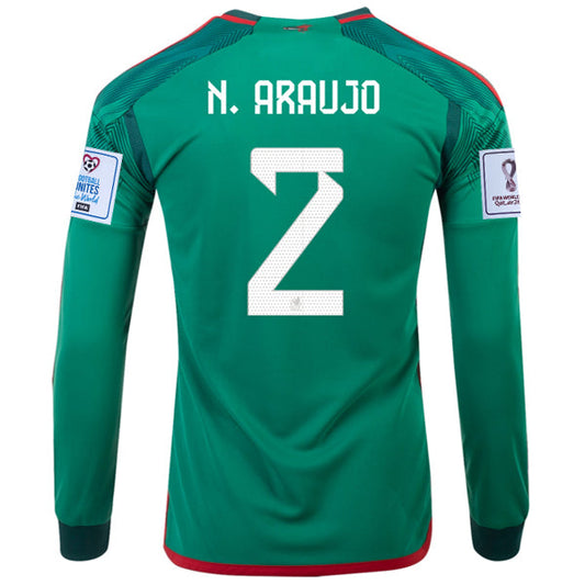 adidas Mexico Nestor Araujo Home Long Sleeve Jersey 22/23 w/ World Cup Patches (Vivid Green)
