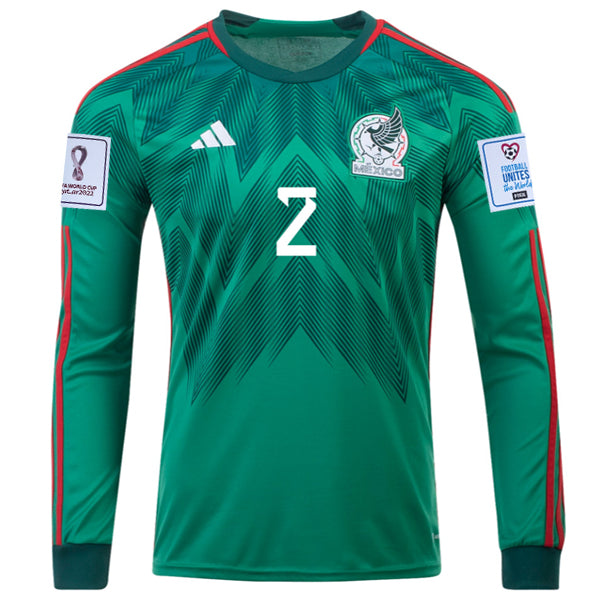 adidas Mexico Nestor Araujo Home Long Sleeve Jersey 22/23 w/ World Cup Patches (Vivid Green)