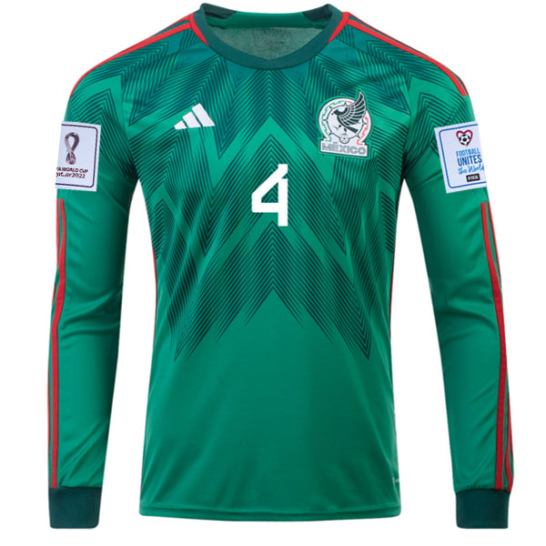 adidas Mexico Edson Alvarez Home Long Sleeve Jersey 22/23 w/ World Cup 2022 Patches (Vivid Green)