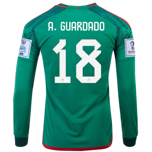 adidas Mexico Andres Guardado Home Long Sleeve Jersey 22/23 w/ World Cup 2022 Patches (Vivid Green)