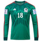 adidas Mexico Andres Guardado Home Long Sleeve Jersey 22/23 w/ World Cup 2022 Patches (Vivid Green)