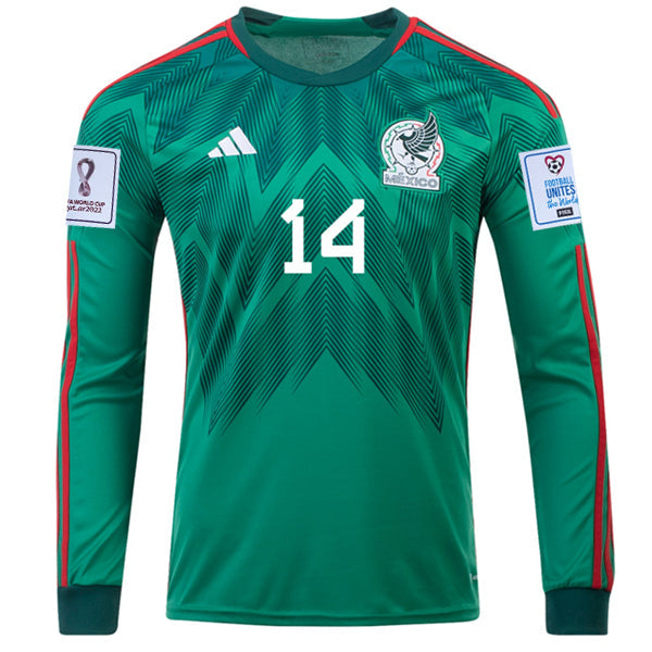 adidas Mexico Erick Gutiérrez Home Long Sleeve Jersey 22/23 w/ World Cup Patches (Vivid Green)