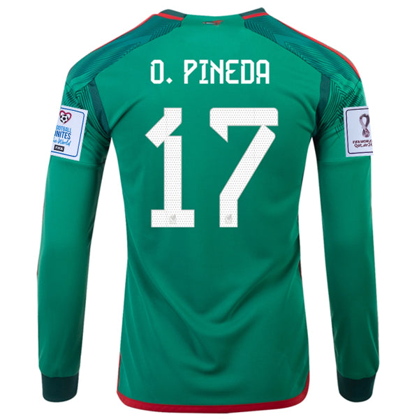 adidas Mexico Pineda Home Long Sleeve Jersey 22/23 w/ World Cup Patches (Vivid Green)