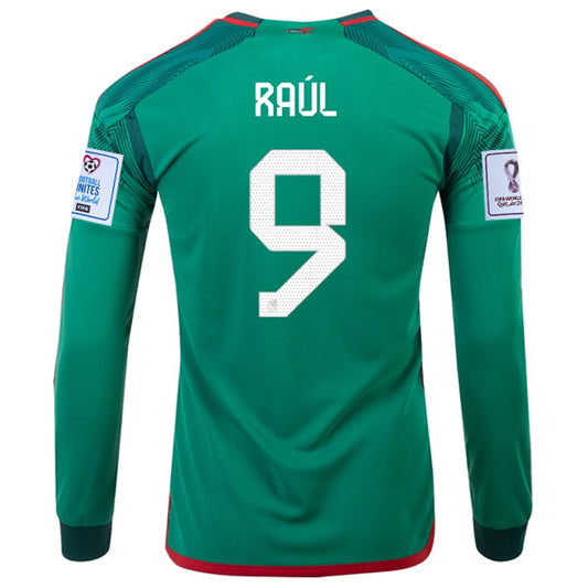 adidas Mexico Raul Jimenez Home Long Sleeve Jersey 22/23 w/ World Cup 2022 Patches (Vivid Green)