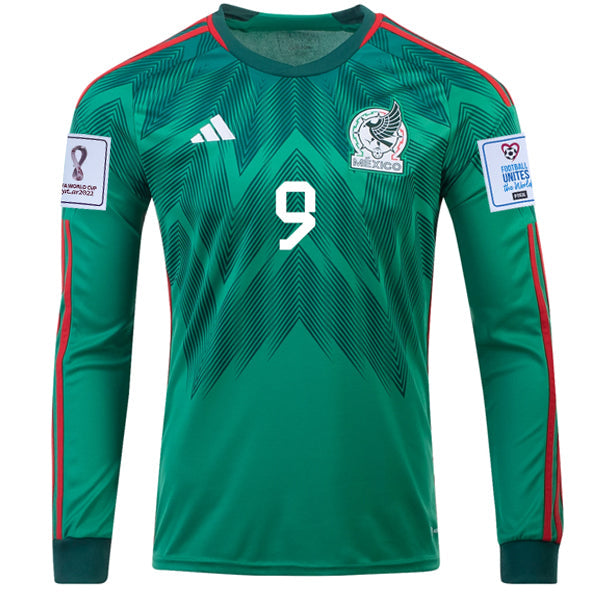 adidas Mexico Raul Jimenez Home Long Sleeve Jersey 22/23 w/ World Cup 2022 Patches (Vivid Green)