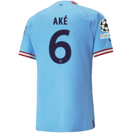 Puma Manchester City Authentic Nathan Ake Home Jersey w/ Champions League Patches 22/23 (Team Light Blue/Intense Red)