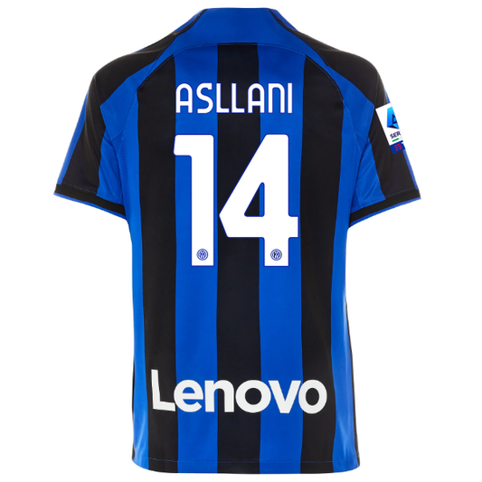 Nike Inter Milan Asllani Home Jersey w/ Serie A + Copa Italia Patches 22/23 (Lyon Blue/Black)