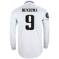 adidas Real Madrid Authentic Karim Benzema Long Sleeve Home Jersey w/ Champions League Patches 22/23 (White)