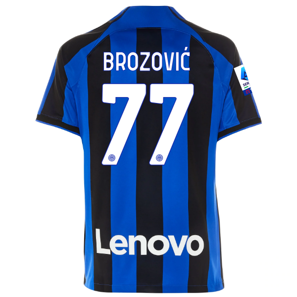 Nike Inter Milan Brozovic Home Jersey w/ Serie A + Copa Italia Patches 22/23 (Lyon Blue/Black)