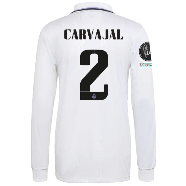 adidas Real Madrid Home Dani Carvajal Long Sleeve Jersey w/ Champions League Patches 22/23 (White)