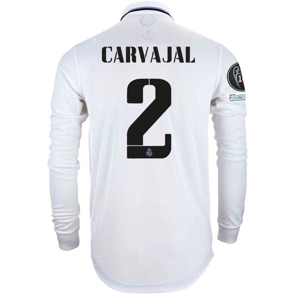 adidas Real Madrid Authentic Dani Carvajal Long Sleeve Home Jersey w/ Champions League Patches 22/23 (White)