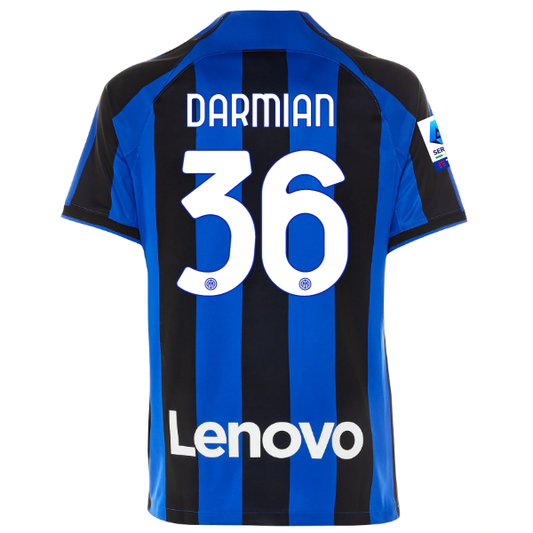 Nike Inter Milan Mateo Darmian Home Jersey w/ Serie A + Copa Italia Patches 22/23 (Lyon Blue/Black)