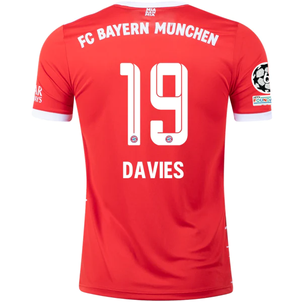 adidas Bayern Munich Alphonso Davies Home Jersey w/ Champions League Patches 22/23 (Red/White)