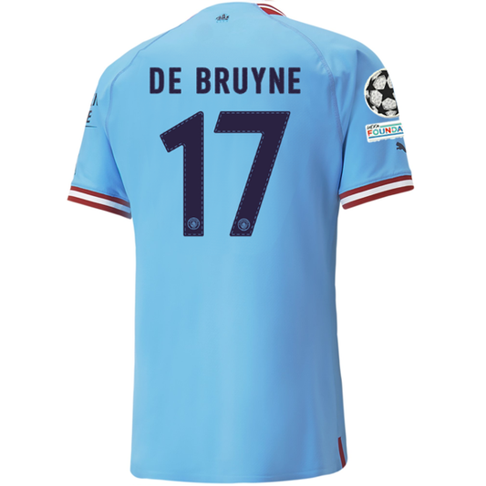 Puma Manchester City Authentic Kevin De Bruyne Home Jersey w/ Champions League Patches 22/23 (Team Light Blue/Intense Red)