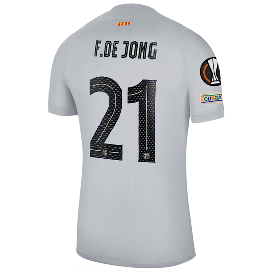 Nike Barcelona Frenkie De Jong Third Jersey w/ Europa League Patches 22/23 (Sky Grey/Black)