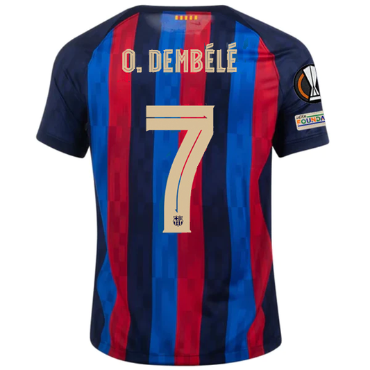 Nike Barcelona Ousmane Dembélé Home Jersey w/ Europa League Patches 22/23 (Obsidian/Sesame)