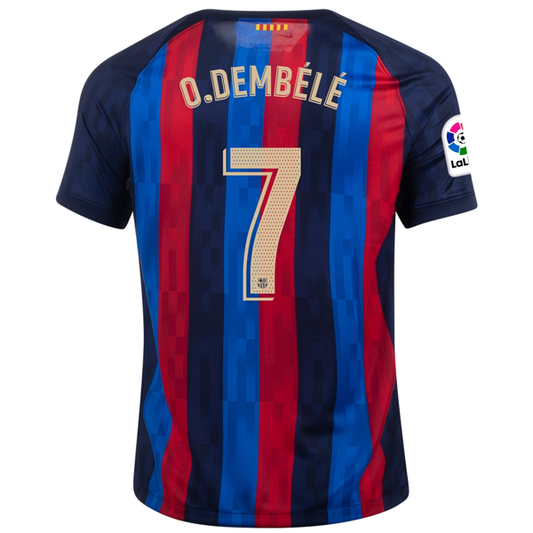 Nike Barcelona Ousmane Dembele Home Jersey w/ La Liga Patch 22/23 (Obsidian/Sesame)