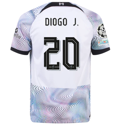 Nike Liverpool Diogo Jota Away Jersey w/ Champions League Patches 22/23 (White/Black)