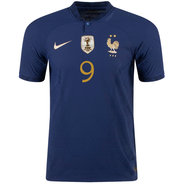 Nike France Authentic Match Oliver Giroud Home Jersey w/ World Cup Champion Patch 22/23 (Midnight Navy/Metallic Gold)