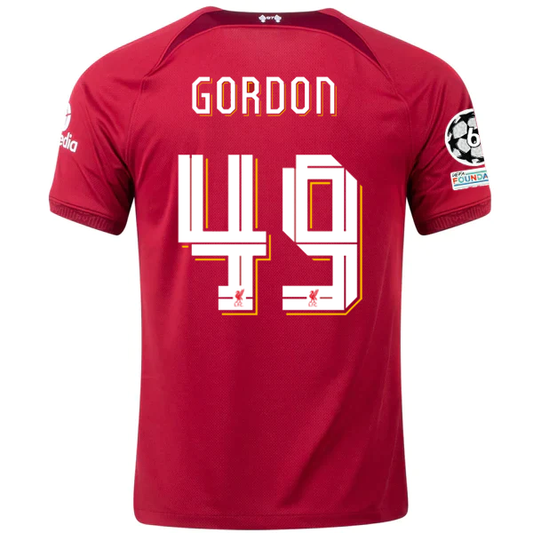 Products Nike Liverpool Kaide Gordon Home Jersey w/ Champions League Patches 22/23 (Tough Red/Team Red)