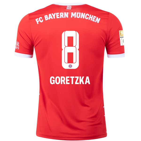 adidas Bayern Munich Leon Goretzka Home Jersey w/ Bundesliga + 10 Times Winner Patch 22/23 (Red/White)