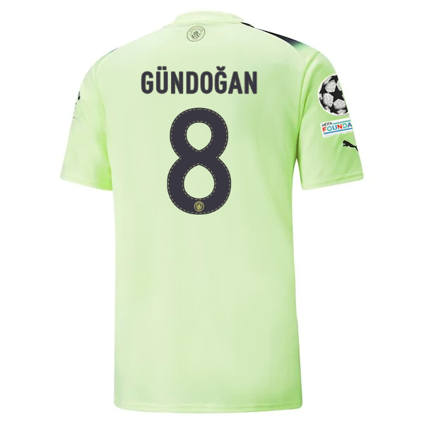 Puma Manchester City Ilkay Gundogan Third Jersey w/ Champions League Patches 22/23 (Fizzy Light/Parisian Night)