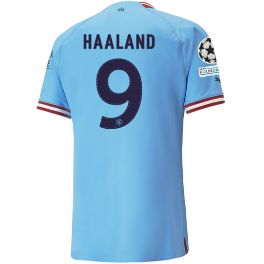 Puma Manchester City Authentic Erling Haaland Home Jersey w/ Champions League Patches 22/23 (Team Light Blue/Intense Red)