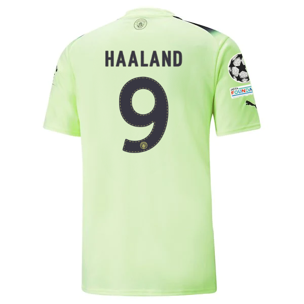 Puma Manchester City Erling Haaland Third Jersey w/ Champions League Patches 22/23 (Fizzy Light/Parisian Night)