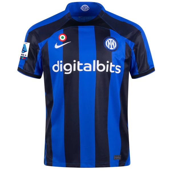 Nike Inter Milan Nicolo Barella Home Jersey w/ Serie A + Copa Italia Patches 22/23 (Lyon Blue/Black)